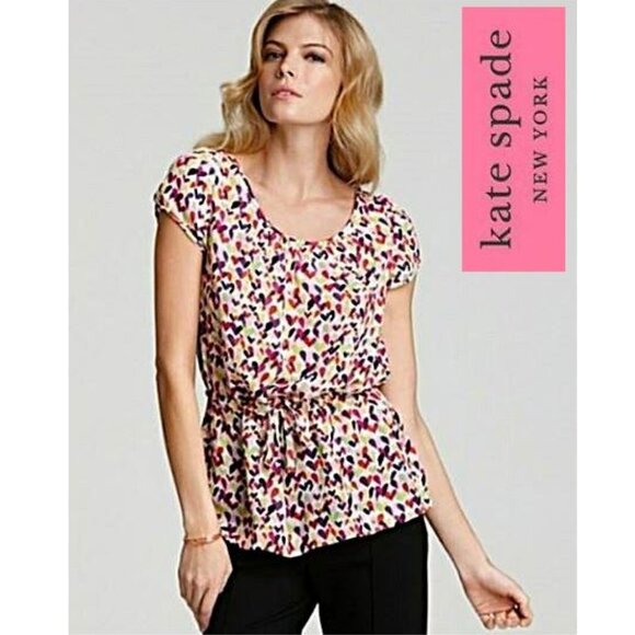 KATE SPADE - "Iris" Heart Print Silk Blouse Valentines Day - Picture 3 of 10